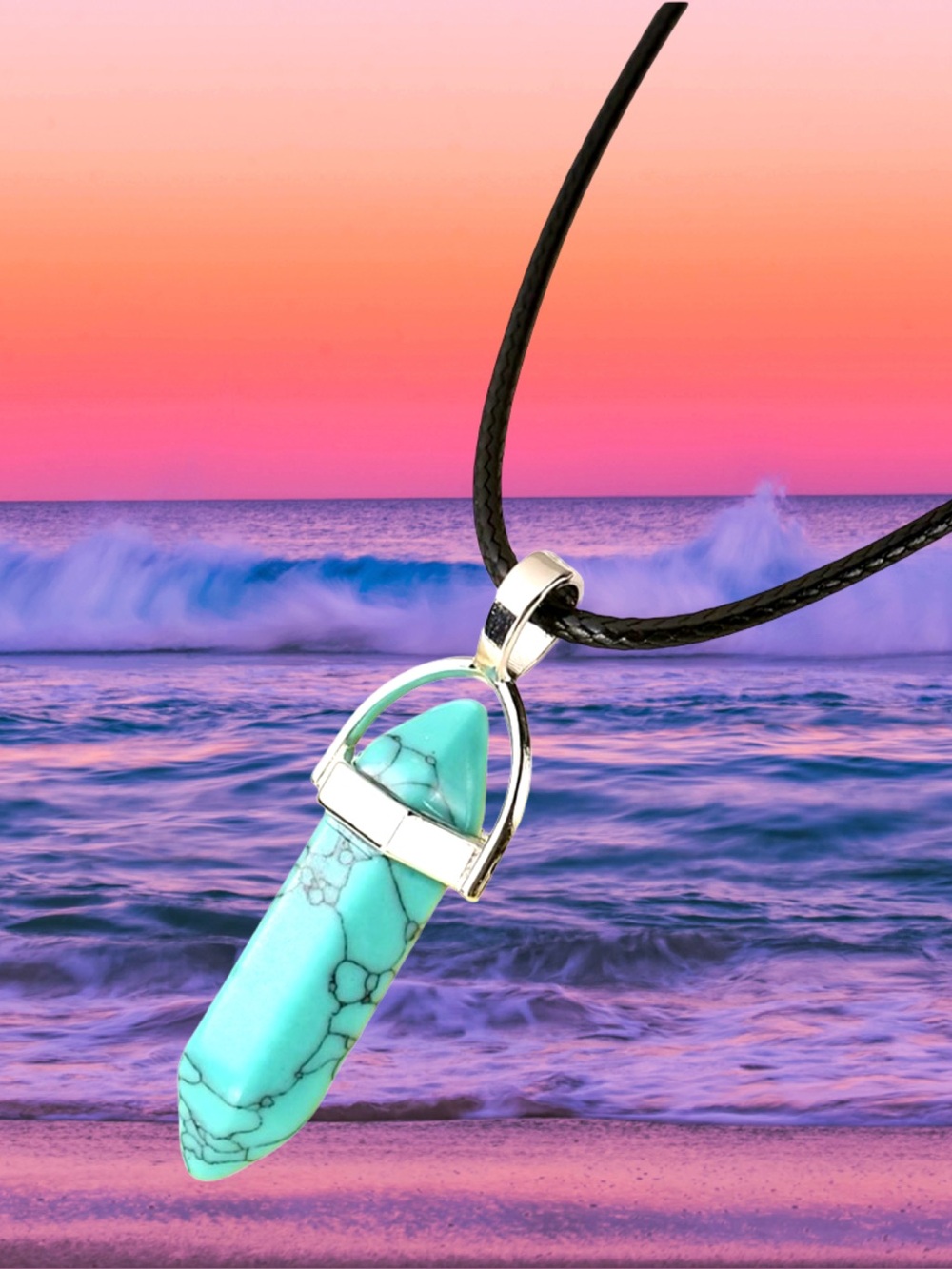 🆕Boutique Women’s Short Faux Turquoise Adjustable Black Cord Necklace❤️❤️